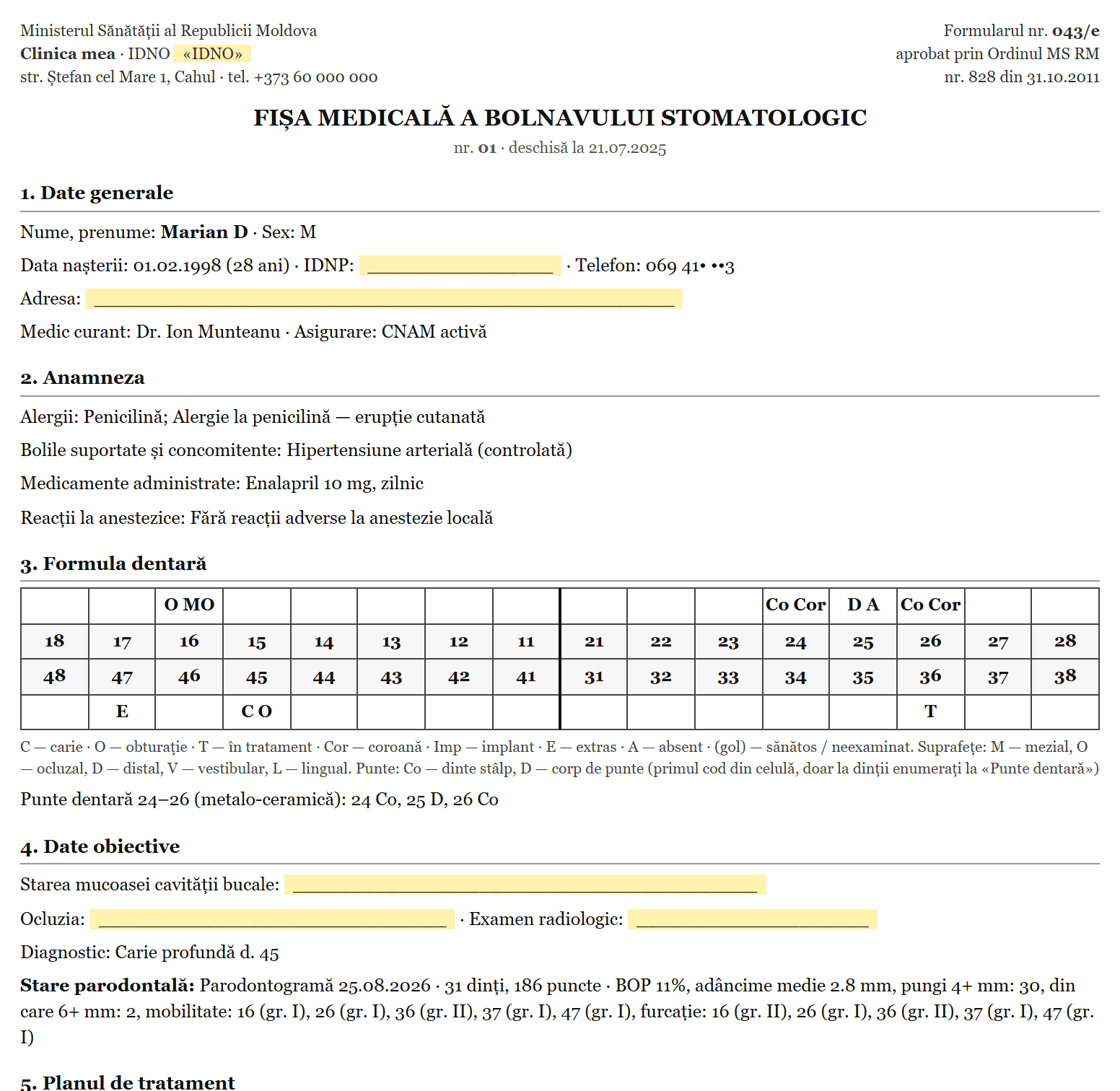 Fișa medicală 043/e completată automat
